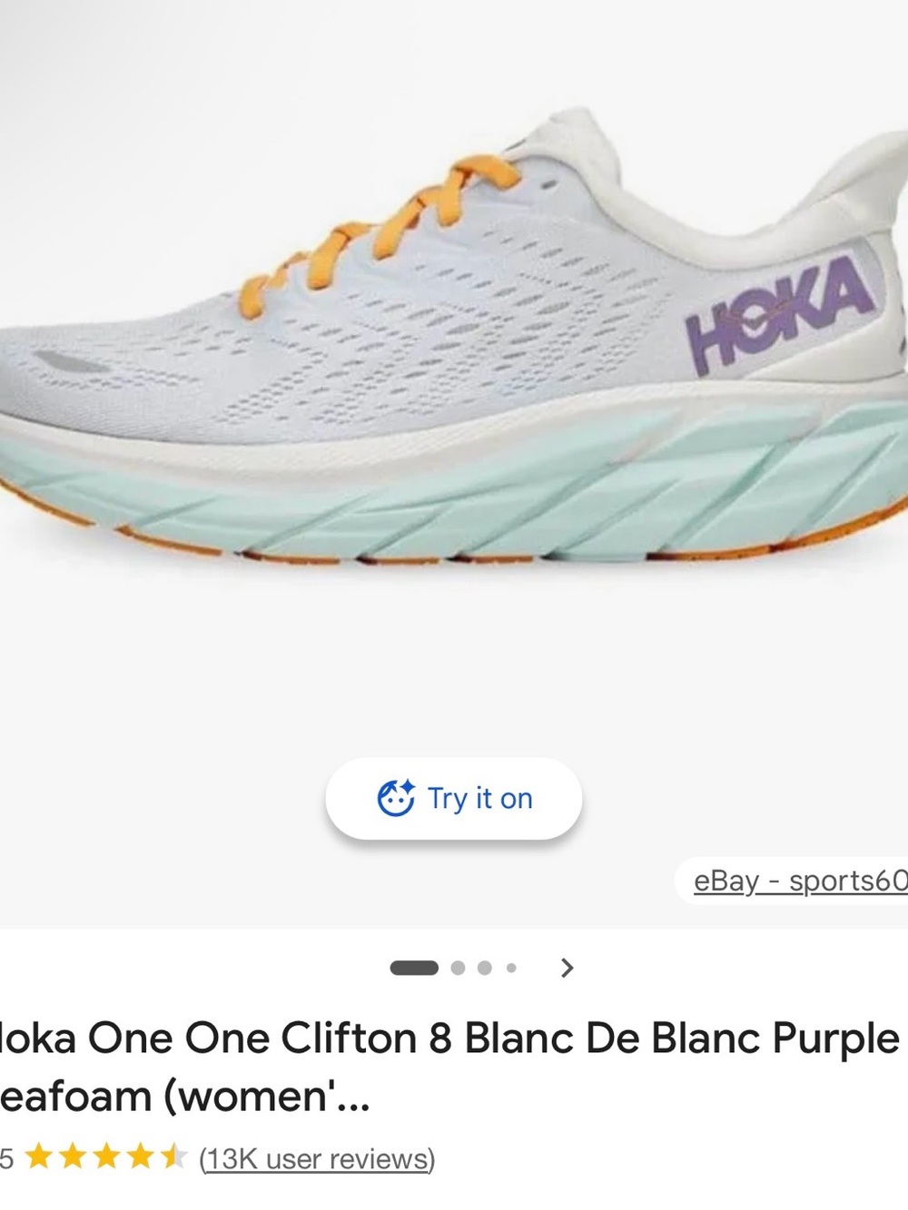 Hoka One One Clifton 8 Blanc de Blanc Purple Seafoam Size 8